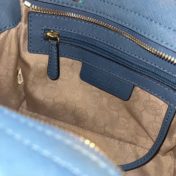 Michael Kors Blue and Gold Crossbody Bag with Studded Details, Saffiano Leather - Picture 8 of 16